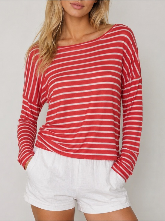 Vince Tops - Vince 100% Linen Long-Sleeve Top Size M Orange Ivory Coastal Soft Stretchy